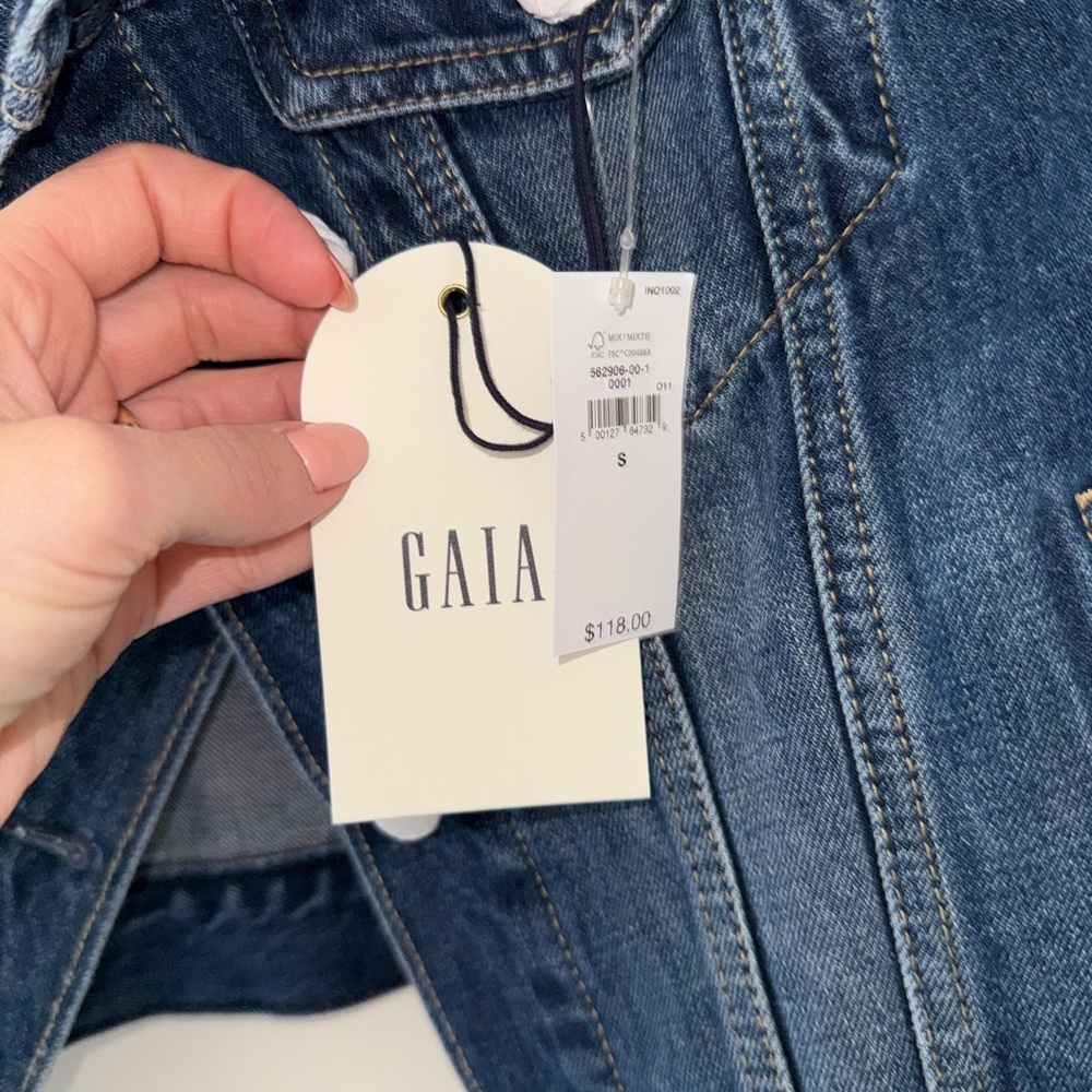 cult gaia Indigo Cropped Asymmetric Denim Jacket - Picture 7 of 7